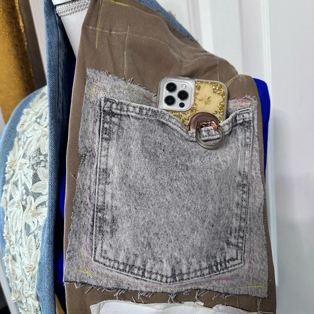 RUBYRUDI Denim Patchwork Scarf ARTISAN Handcrafted Upcycled OOAK Sustainable Art